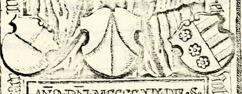 An illustration from Proben des hohen Teütschen Reichs Adels, oder, Sammlungen alter Denkmäler, Grabsteinen, Wappen, Inn- und Urschriften, u: d: nach ihrem wahren Urbilde aufgenommen unter offener Treüe bewähret und durch Anenbäume auch sonstige Nachrichten erkläret und erläuteret, 1775, leaf 812