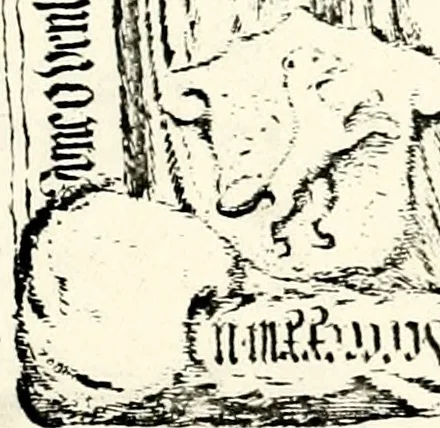 An illustration from Proben des hohen Teütschen Reichs Adels, oder, Sammlungen alter Denkmäler, Grabsteinen, Wappen, Inn- und Urschriften, u: d: nach ihrem wahren Urbilde aufgenommen unter offener Treüe bewähret und durch Anenbäume auch sonstige Nachrichten erkläret und erläuteret, 1775, leaf 818
