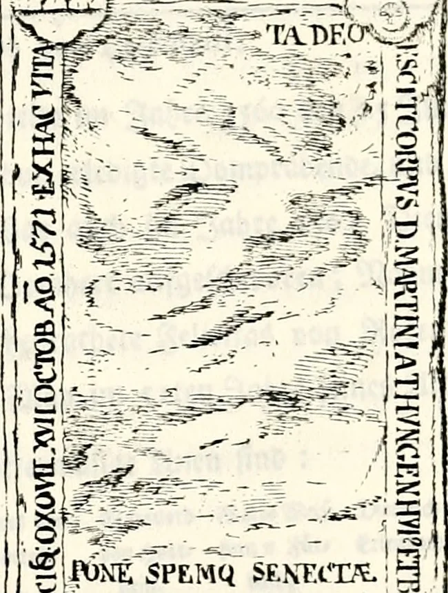 An illustration from Proben des hohen Teütschen Reichs Adels, oder, Sammlungen alter Denkmäler, Grabsteinen, Wappen, Inn- und Urschriften, u: d: nach ihrem wahren Urbilde aufgenommen unter offener Treüe bewähret und durch Anenbäume auch sonstige Nachrichten erkläret und erläuteret, 1775, leaf 190