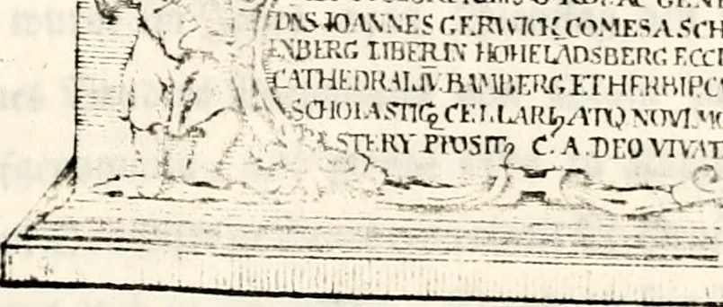 An illustration from Proben des hohen Teütschen Reichs Adels, oder, Sammlungen alter Denkmäler, Grabsteinen, Wappen, Inn- und Urschriften, u: d: nach ihrem wahren Urbilde aufgenommen unter offener Treüe bewähret und durch Anenbäume auch sonstige Nachrichten erkläret und erläuteret, 1775, leaf 222