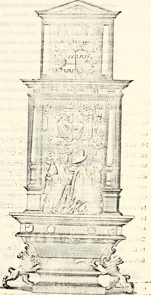 An illustration from Proben des hohen Teütschen Reichs Adels, oder, Sammlungen alter Denkmäler, Grabsteinen, Wappen, Inn- und Urschriften, u: d: nach ihrem wahren Urbilde aufgenommen unter offener Treüe bewähret und durch Anenbäume auch sonstige Nachrichten erkläret und erläuteret, 1775, leaf 250