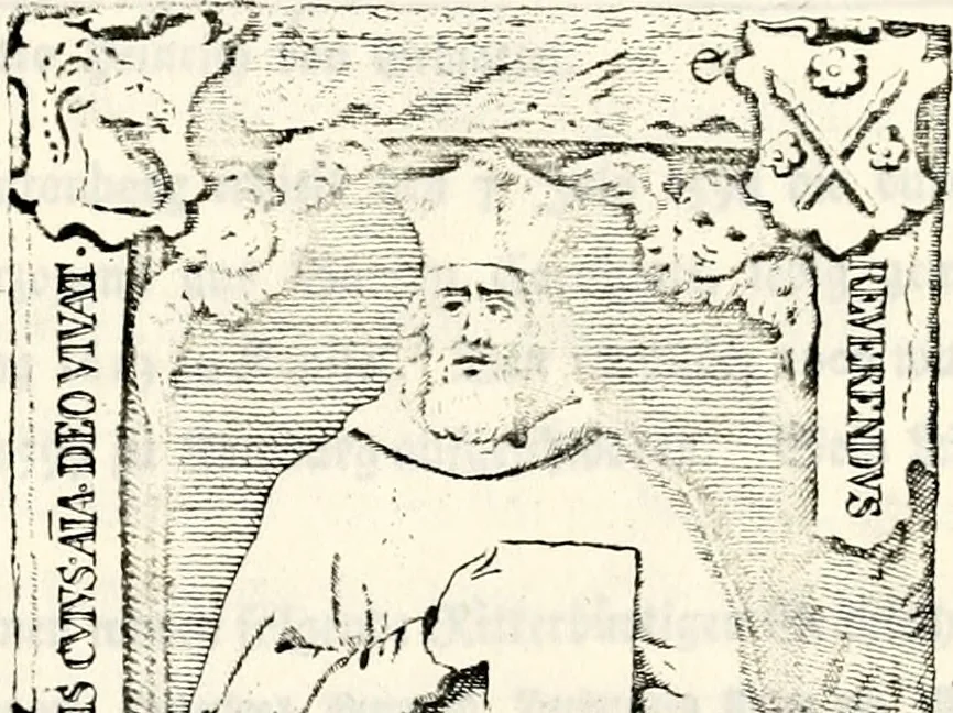 An illustration from Proben des hohen Teütschen Reichs Adels, oder, Sammlungen alter Denkmäler, Grabsteinen, Wappen, Inn- und Urschriften, u: d: nach ihrem wahren Urbilde aufgenommen unter offener Treüe bewähret und durch Anenbäume auch sonstige Nachrichten erkläret und erläuteret, 1775, leaf 322