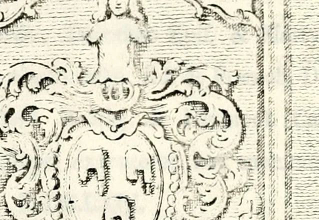 An illustration from Proben des hohen Teütschen Reichs Adels, oder, Sammlungen alter Denkmäler, Grabsteinen, Wappen, Inn- und Urschriften, u: d: nach ihrem wahren Urbilde aufgenommen unter offener Treüe bewähret und durch Anenbäume auch sonstige Nachrichten erkläret und erläuteret, 1775, leaf 426
