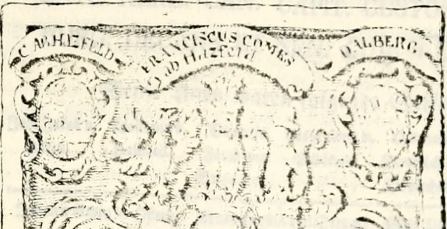 An illustration from Proben des hohen Teütschen Reichs Adels, oder, Sammlungen alter Denkmäler, Grabsteinen, Wappen, Inn- und Urschriften, u: d: nach ihrem wahren Urbilde aufgenommen unter offener Treüe bewähret und durch Anenbäume auch sonstige Nachrichten erkläret und erläuteret, 1775, leaf 476
