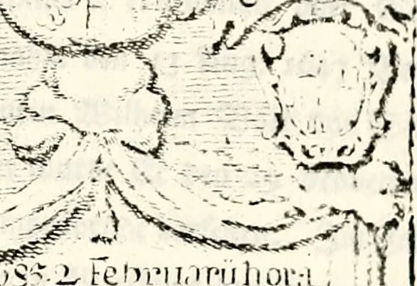 An illustration from Proben des hohen Teütschen Reichs Adels, oder, Sammlungen alter Denkmäler, Grabsteinen, Wappen, Inn- und Urschriften, u: d: nach ihrem wahren Urbilde aufgenommen unter offener Treüe bewähret und durch Anenbäume auch sonstige Nachrichten erkläret und erläuteret, 1775, leaf 476