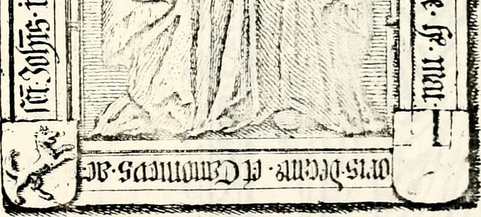 An illustration from Proben des hohen Teütschen Reichs Adels, oder, Sammlungen alter Denkmäler, Grabsteinen, Wappen, Inn- und Urschriften, u: d: nach ihrem wahren Urbilde aufgenommen unter offener Treüe bewähret und durch Anenbäume auch sonstige Nachrichten erkläret und erläuteret, 1775, leaf 52