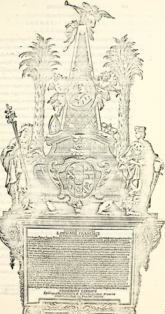 An illustration from Proben des hohen Teütschen Reichs Adels, oder, Sammlungen alter Denkmäler, Grabsteinen, Wappen, Inn- und Urschriften, u: d: nach ihrem wahren Urbilde aufgenommen unter offener Treüe bewähret und durch Anenbäume auch sonstige Nachrichten erkläret und erläuteret, 1775, leaf 522