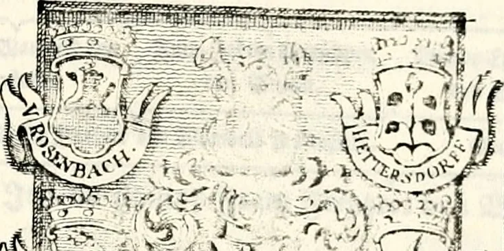 An illustration from Proben des hohen Teütschen Reichs Adels, oder, Sammlungen alter Denkmäler, Grabsteinen, Wappen, Inn- und Urschriften, u: d: nach ihrem wahren Urbilde aufgenommen unter offener Treüe bewähret und durch Anenbäume auch sonstige Nachrichten erkläret und erläuteret, 1775, leaf 536