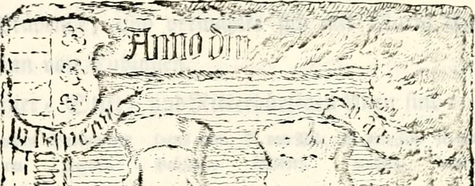An illustration from Proben des hohen Teütschen Reichs Adels, oder, Sammlungen alter Denkmäler, Grabsteinen, Wappen, Inn- und Urschriften, u: d: nach ihrem wahren Urbilde aufgenommen unter offener Treüe bewähret und durch Anenbäume auch sonstige Nachrichten erkläret und erläuteret, 1775, leaf 66