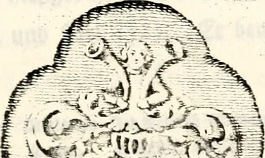 An illustration from Proben des hohen Teütschen Reichs Adels, oder, Sammlungen alter Denkmäler, Grabsteinen, Wappen, Inn- und Urschriften, u: d: nach ihrem wahren Urbilde aufgenommen unter offener Treüe bewähret und durch Anenbäume auch sonstige Nachrichten erkläret und erläuteret, 1775, leaf 666
