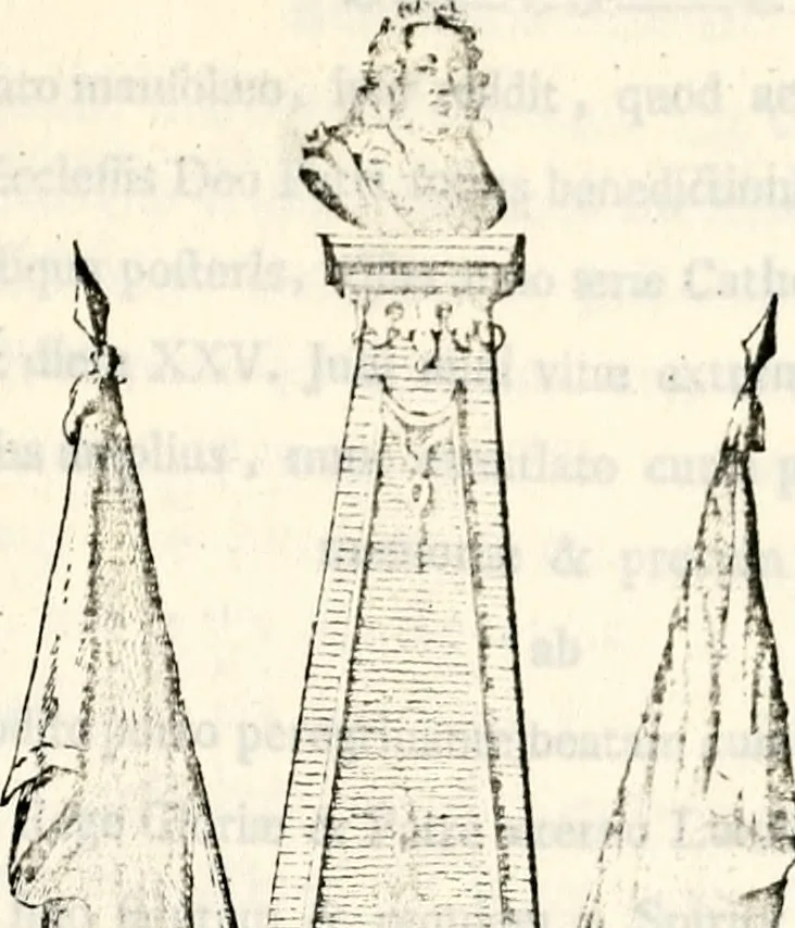An illustration from Proben des hohen Teütschen Reichs Adels, oder, Sammlungen alter Denkmäler, Grabsteinen, Wappen, Inn- und Urschriften, u: d: nach ihrem wahren Urbilde aufgenommen unter offener Treüe bewähret und durch Anenbäume auch sonstige Nachrichten erkläret und erläuteret, 1775, leaf 740