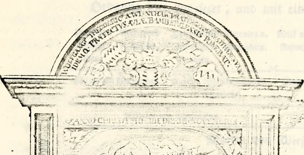 An illustration from Proben des hohen Teütschen Reichs Adels, oder, Sammlungen alter Denkmäler, Grabsteinen, Wappen, Inn- und Urschriften, u: d: nach ihrem wahren Urbilde aufgenommen unter offener Treüe bewähret und durch Anenbäume auch sonstige Nachrichten erkläret und erläuteret, 1775, leaf 8