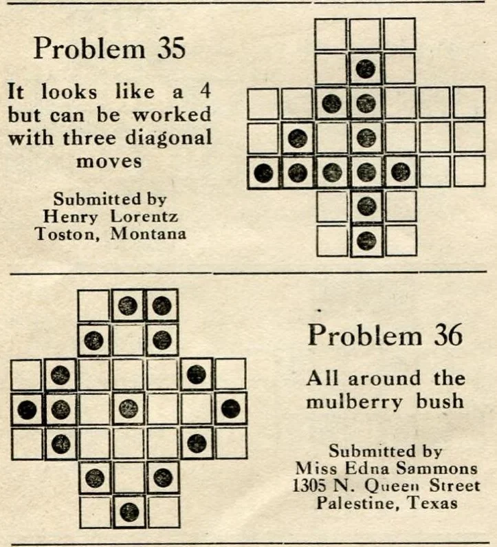 An illustration from Problems In ' Puzzle Peg', and New Problems In ' Puzzle Peg', 1922, leaf 39
