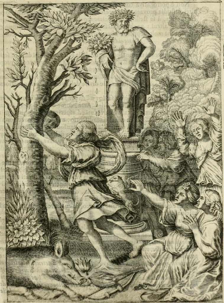 An illustration from Prodomo apologetico alli studi Chircheriani : opera di Gioseffo Petrucci, romano, nella quale con un'apparato di saggi diversi, si dà prova dell' esquisito studio ha tenuto il celebratissimo padre Atanasio Chircher, circa il credere all' opinioni degli scrittori, sì de' tempi andati, come de' presenti, e particolarmente intorno a quelle cose naturali dell' India, che gli furon portate, ò reserte dá quei, che abitarono quelle parti, 1677, leaf 160