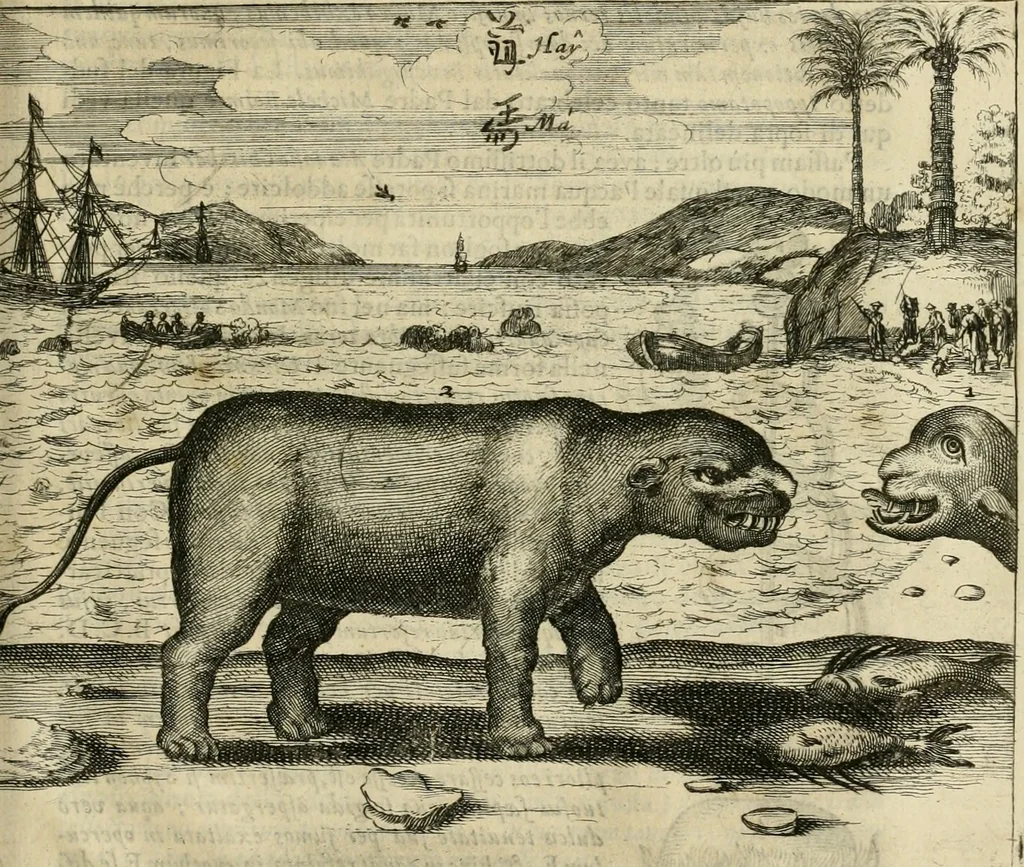 An illustration from Prodomo apologetico alli studi Chircheriani : opera di Gioseffo Petrucci, romano, nella quale con un'apparato di saggi diversi, si dà prova dell' esquisito studio ha tenuto il celebratissimo padre Atanasio Chircher, circa il credere all' opinioni degli scrittori, sì de' tempi andati, come de' presenti, e particolarmente intorno a quelle cose naturali dell' India, che gli furon portate, ò reserte dá quei, che abitarono quelle parti, 1677, leaf 180