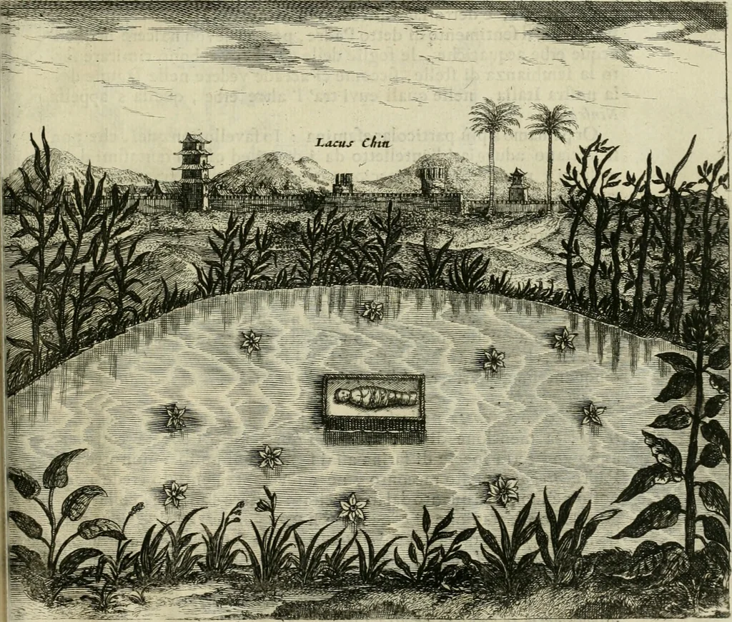 An illustration from Prodomo apologetico alli studi Chircheriani : opera di Gioseffo Petrucci, romano, nella quale con un'apparato di saggi diversi, si dà prova dell' esquisito studio ha tenuto il celebratissimo padre Atanasio Chircher, circa il credere all' opinioni degli scrittori, sì de' tempi andati, come de' presenti, e particolarmente intorno a quelle cose naturali dell' India, che gli furon portate, ò reserte dá quei, che abitarono quelle parti, 1677, leaf 210