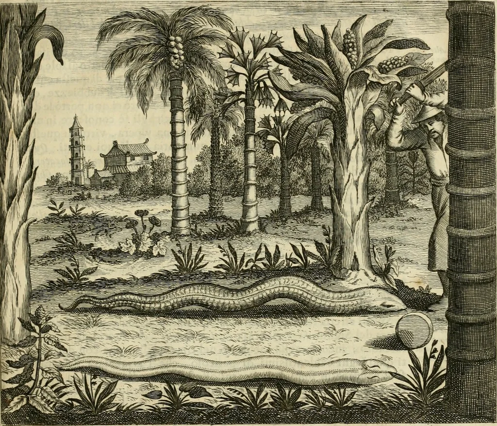 An illustration from Prodomo apologetico alli studi Chircheriani : opera di Gioseffo Petrucci, romano, nella quale con un'apparato di saggi diversi, si dà prova dell' esquisito studio ha tenuto il celebratissimo padre Atanasio Chircher, circa il credere all' opinioni degli scrittori, sì de' tempi andati, come de' presenti, e particolarmente intorno a quelle cose naturali dell' India, che gli furon portate, ò reserte dá quei, che abitarono quelle parti, 1677, leaf 30