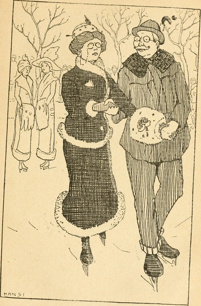 An illustration from Professeur Knatschké; oeuvres choisies du grand savant allemand et de sa fille Elsa. Recueillies et illustrées pour les Alsaciens par Hansi. Fidèlement traduites en français par H.P. Colle, 1916, leaf 110