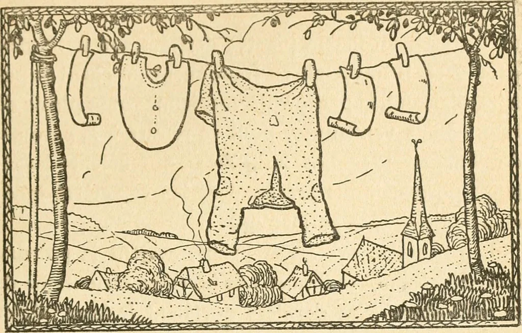 An illustration from Professeur Knatschké; oeuvres choisies du grand savant allemand et de sa fille Elsa. Recueillies et illustrées pour les Alsaciens par Hansi. Fidèlement traduites en français par H.P. Colle, 1916, leaf 118