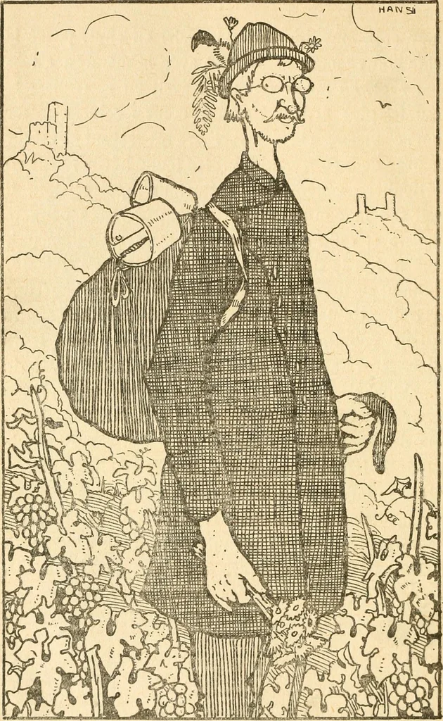 An illustration from Professeur Knatschké; oeuvres choisies du grand savant allemand et de sa fille Elsa. Recueillies et illustrées pour les Alsaciens par Hansi. Fidèlement traduites en français par H.P. Colle, 1916, leaf 121