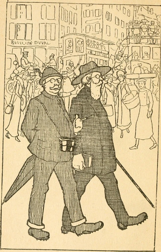 An illustration from Professeur Knatschké; oeuvres choisies du grand savant allemand et de sa fille Elsa. Recueillies et illustrées pour les Alsaciens par Hansi. Fidèlement traduites en français par H.P. Colle, 1916, leaf 31