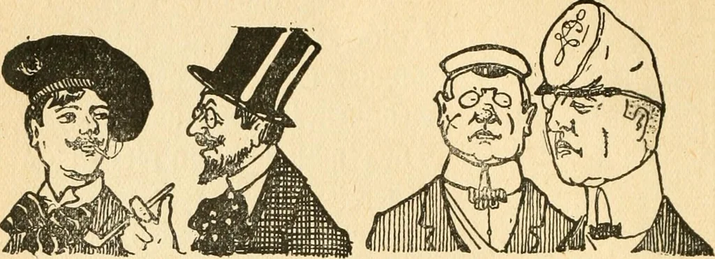 An illustration from Professeur Knatschké; oeuvres choisies du grand savant allemand et de sa fille Elsa. Recueillies et illustrées pour les Alsaciens par Hansi. Fidèlement traduites en français par H.P. Colle, 1916, leaf 39