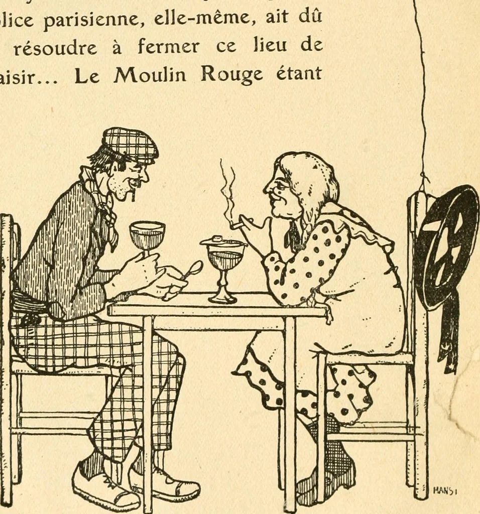 An illustration from Professeur Knatschké; oeuvres choisies du grand savant allemand et de sa fille Elsa. Recueillies et illustrées pour les Alsaciens par Hansi. Fidèlement traduites en français par H.P. Colle, 1916, leaf 47