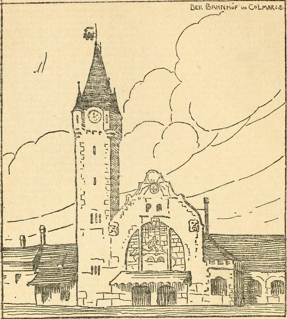 An illustration from Professeur Knatschké; oeuvres choisies du grand savant allemand et de sa fille Elsa. Recueillies et illustrées pour les Alsaciens par Hansi. Fidèlement traduites en français par H.P. Colle, 1916, leaf 69