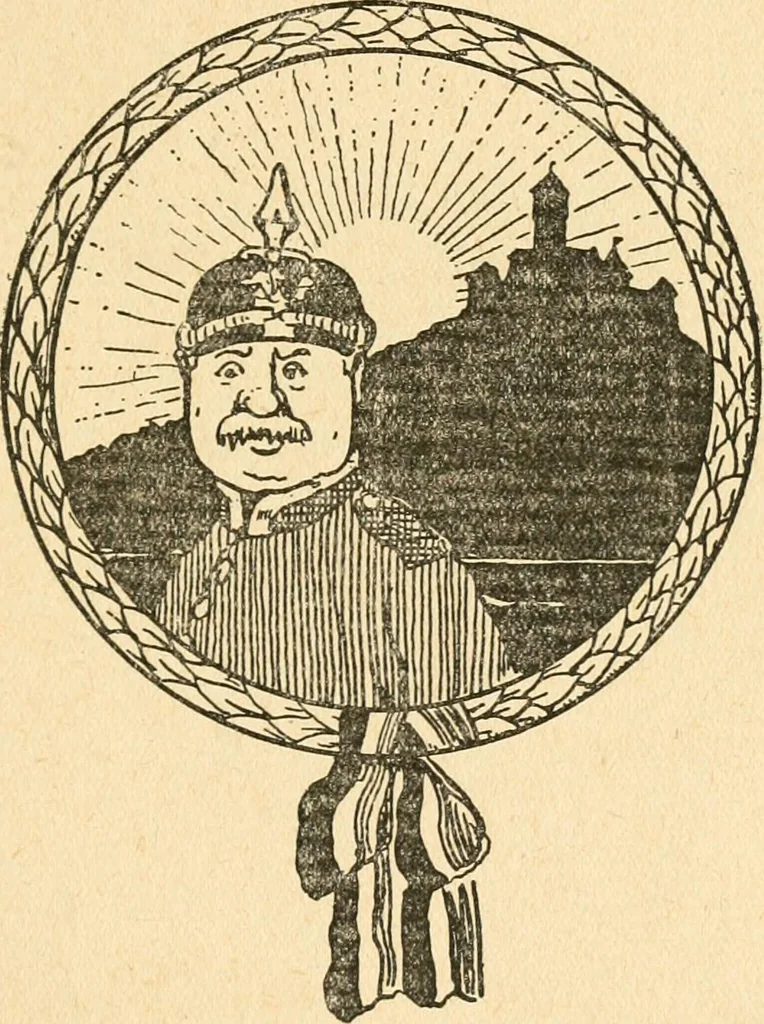 An illustration from Professeur Knatschké; oeuvres choisies du grand savant allemand et de sa fille Elsa. Recueillies et illustrées pour les Alsaciens par Hansi. Fidèlement traduites en français par H.P. Colle, 1916, leaf 80