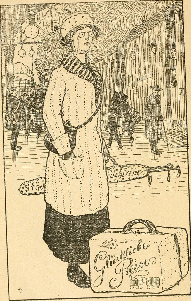 An illustration from Professeur Knatschké; oeuvres choisies du grand savant allemand et de sa fille Elsa. Recueillies et illustrées pour les Alsaciens par Hansi. Fidèlement traduites en français par H.P. Colle, 1916, leaf 83