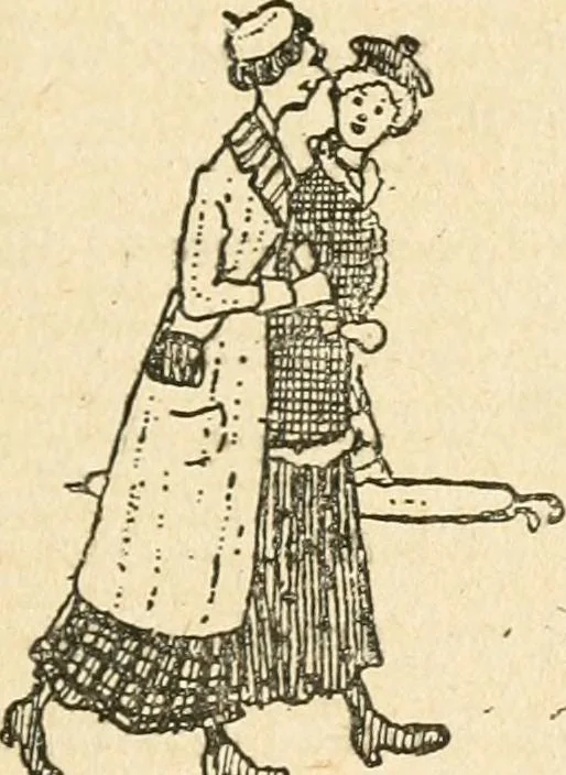 An illustration from Professeur Knatschké; oeuvres choisies du grand savant allemand et de sa fille Elsa. Recueillies et illustrées pour les Alsaciens par Hansi. Fidèlement traduites en français par H.P. Colle, 1916, leaf 94