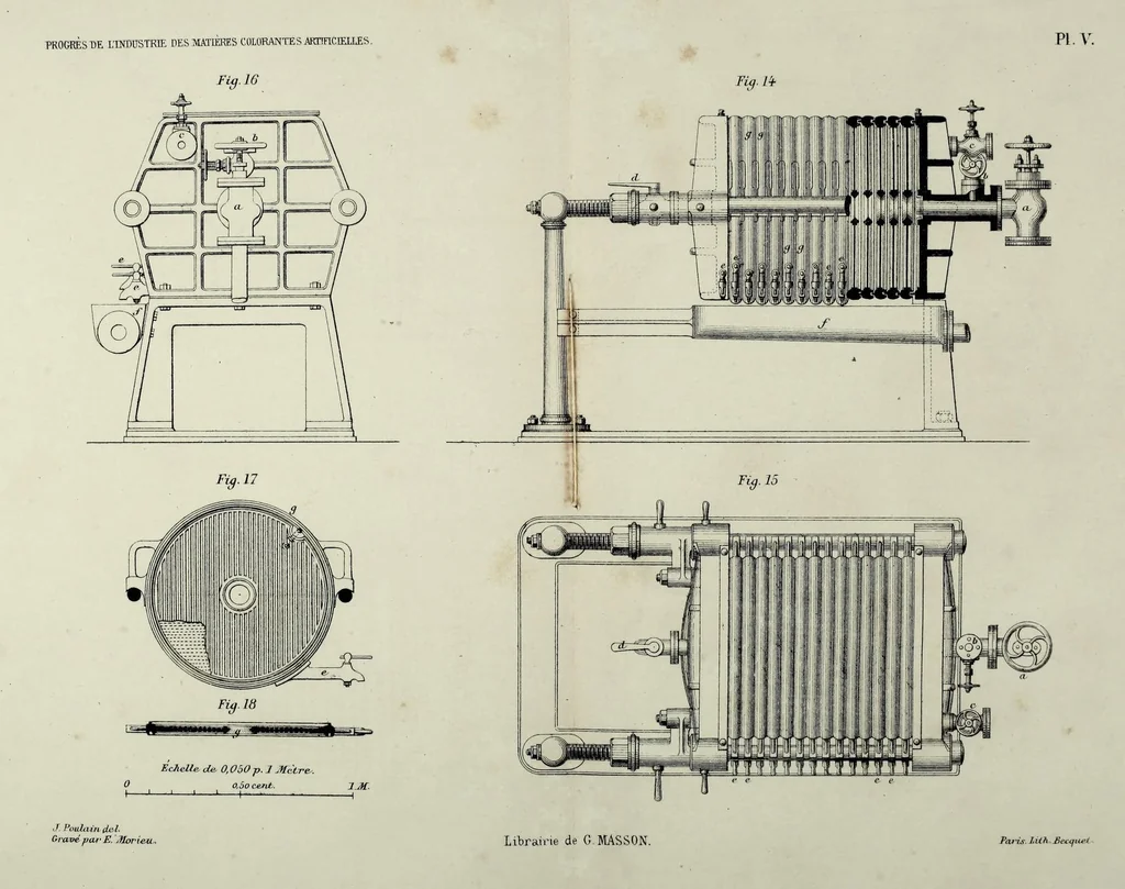 An illustration from Progrès de l'industrie des matières colorantes artificielles, 1876, leaf 227