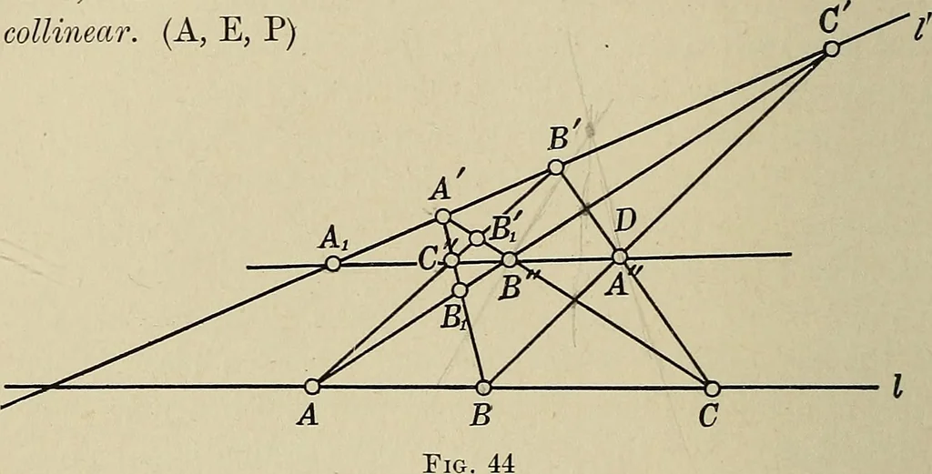An illustration from Projective geometry, 1910, leaf 113