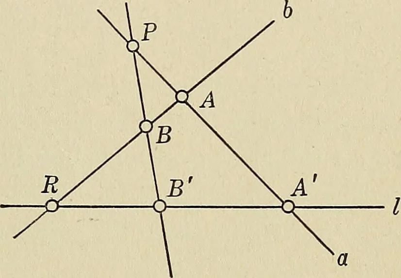 An illustration from Projective geometry, 1910, leaf 34