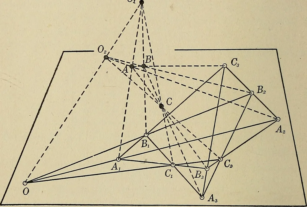 An illustration from Projective geometry, 1910, leaf 55