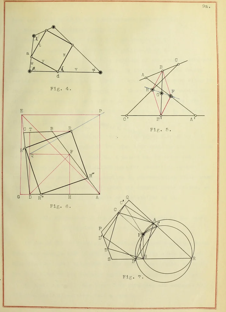 An illustration from The projective and kinematic geometry of closed polygons, 1914, leaf 30