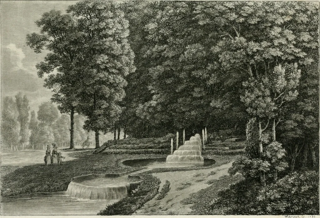 An illustration from Promenades, ou, Itinéraire des jardins de Chantilly : orné d'un plan et de vingt estampes qui en représentent les principales vues, 1791, leaf 48