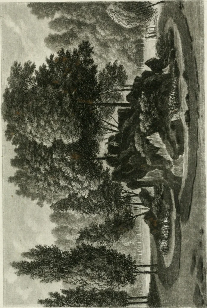 An illustration from Promenades, ou, Itinéraire des jardins de Chantilly : orné d'un plan et de vingt estampes qui en représentent les principales vues, 1791, leaf 52