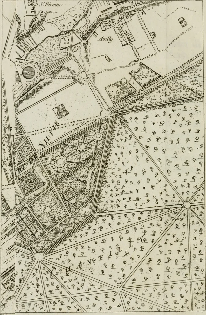An illustration from Promenades, ou, Itinéraire des jardins de Chantilly : orné d'un plan et de vingt estampes qui en représentent les principales vues, 1791, leaf 9