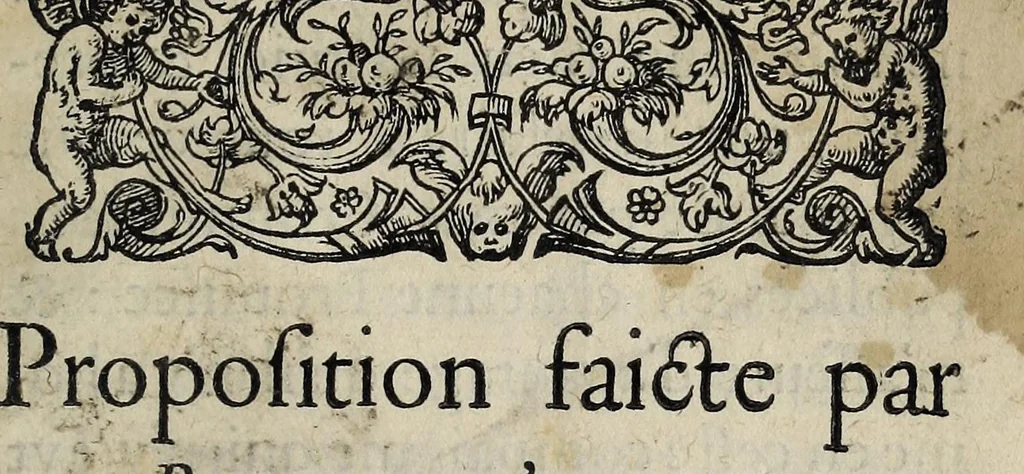 An illustration from Proposition faicte par le Roy, en l'assemblee des Estats, cuuerte en la ville de Blois, le vje de Decembre, 1576., 1576, leaf 11