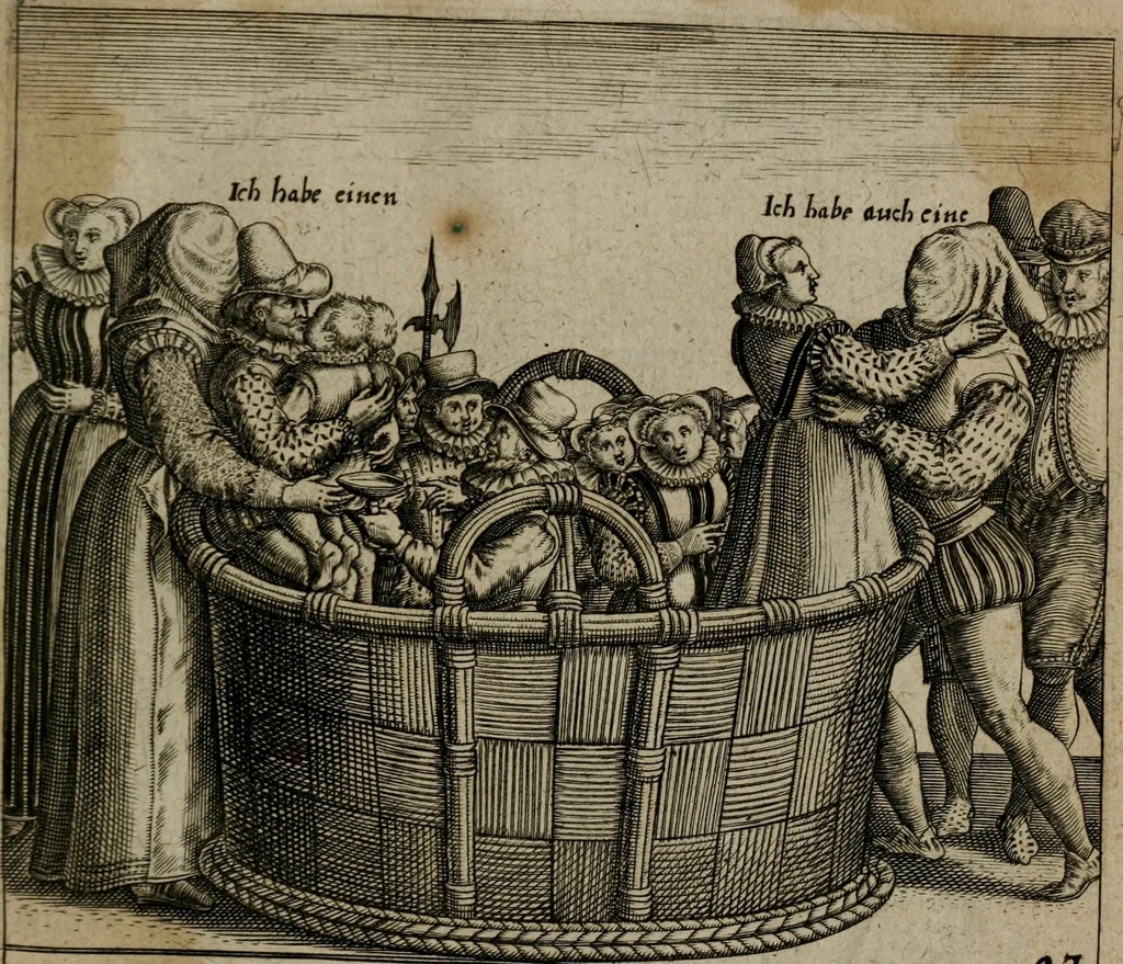 An illustration from Proscenivm vitæ hvmanæ, siue Emblematvm secvlarivm, ivcvndissima, & artificiosissima varietate vitæ hvmanæ & seculi huius deprauati mores, ac studia peruersissima adumbrantium: et Latinis versibvs, explicatorum, decades septem multis figuris adauctæ, & in vsum studiosæ inprimis iuuentutis ita adornatæ vt instar albi amicorvm sodalitatum symbolis, & insigniis conscribendis depingendisq; inseruire commode possint, 1627, leaf 100