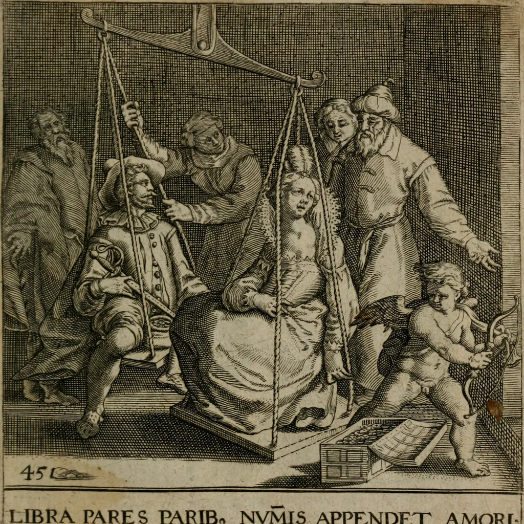 An illustration from Proscenivm vitæ hvmanæ, siue Emblematvm secvlarivm, ivcvndissima, & artificiosissima varietate vitæ hvmanæ & seculi huius deprauati mores, ac studia peruersissima adumbrantium: et Latinis versibvs, explicatorum, decades septem multis figuris adauctæ, & in vsum studiosæ inprimis iuuentutis ita adornatæ vt instar albi amicorvm sodalitatum symbolis, & insigniis conscribendis depingendisq; inseruire commode possint, 1627, leaf 104