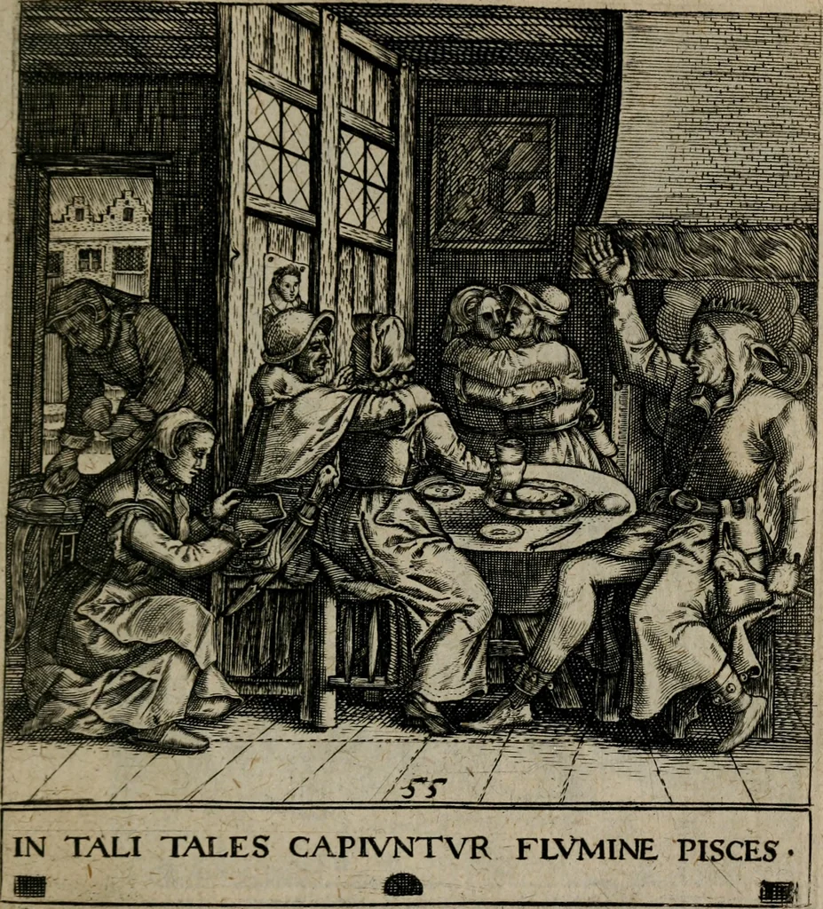 An illustration from Proscenivm vitæ hvmanæ, siue Emblematvm secvlarivm, ivcvndissima, & artificiosissima varietate vitæ hvmanæ & seculi huius deprauati mores, ac studia peruersissima adumbrantium: et Latinis versibvs, explicatorum, decades septem multis figuris adauctæ, & in vsum studiosæ inprimis iuuentutis ita adornatæ vt instar albi amicorvm sodalitatum symbolis, & insigniis conscribendis depingendisq; inseruire commode possint, 1627, leaf 122