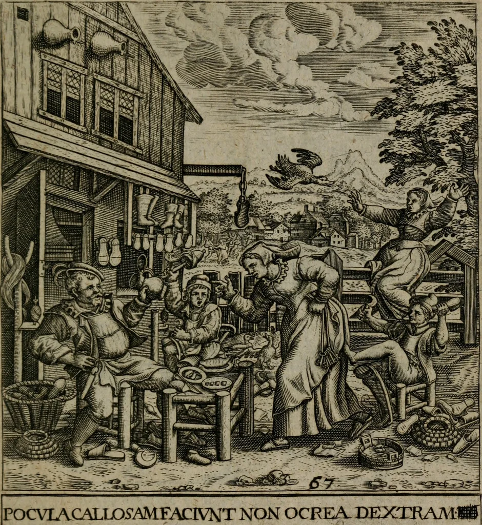 An illustration from Proscenivm vitæ hvmanæ, siue Emblematvm secvlarivm, ivcvndissima, & artificiosissima varietate vitæ hvmanæ & seculi huius deprauati mores, ac studia peruersissima adumbrantium: et Latinis versibvs, explicatorum, decades septem multis figuris adauctæ, & in vsum studiosæ inprimis iuuentutis ita adornatæ vt instar albi amicorvm sodalitatum symbolis, & insigniis conscribendis depingendisq; inseruire commode possint, 1627, leaf 126