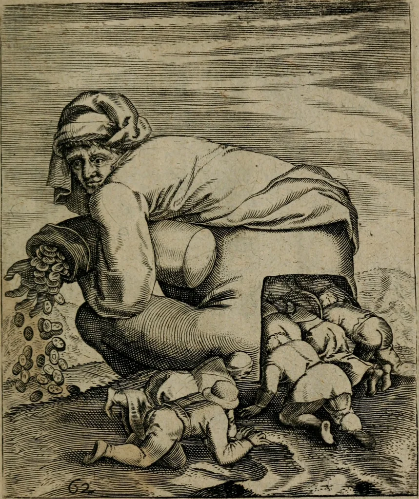 An illustration from Proscenivm vitæ hvmanæ, siue Emblematvm secvlarivm, ivcvndissima, & artificiosissima varietate vitæ hvmanæ & seculi huius deprauati mores, ac studia peruersissima adumbrantium: et Latinis versibvs, explicatorum, decades septem multis figuris adauctæ, & in vsum studiosæ inprimis iuuentutis ita adornatæ vt instar albi amicorvm sodalitatum symbolis, & insigniis conscribendis depingendisq; inseruire commode possint, 1627, leaf 136