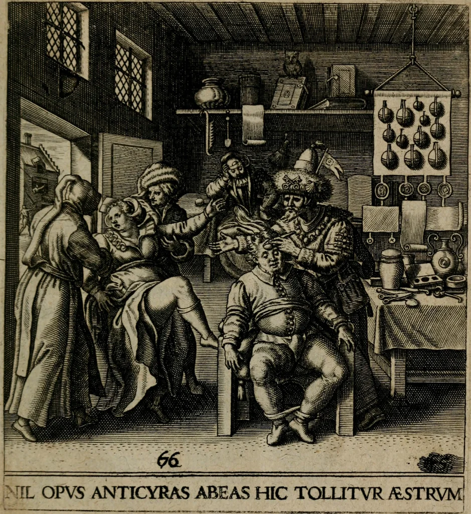 An illustration from Proscenivm vitæ hvmanæ, siue Emblematvm secvlarivm, ivcvndissima, & artificiosissima varietate vitæ hvmanæ & seculi huius deprauati mores, ac studia peruersissima adumbrantium: et Latinis versibvs, explicatorum, decades septem multis figuris adauctæ, & in vsum studiosæ inprimis iuuentutis ita adornatæ vt instar albi amicorvm sodalitatum symbolis, & insigniis conscribendis depingendisq; inseruire commode possint, 1627, leaf 144