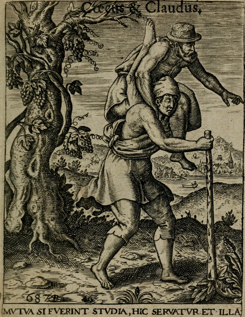 An illustration from Proscenivm vitæ hvmanæ, siue Emblematvm secvlarivm, ivcvndissima, & artificiosissima varietate vitæ hvmanæ & seculi huius deprauati mores, ac studia peruersissima adumbrantium: et Latinis versibvs, explicatorum, decades septem multis figuris adauctæ, & in vsum studiosæ inprimis iuuentutis ita adornatæ vt instar albi amicorvm sodalitatum symbolis, & insigniis conscribendis depingendisq; inseruire commode possint, 1627, leaf 148