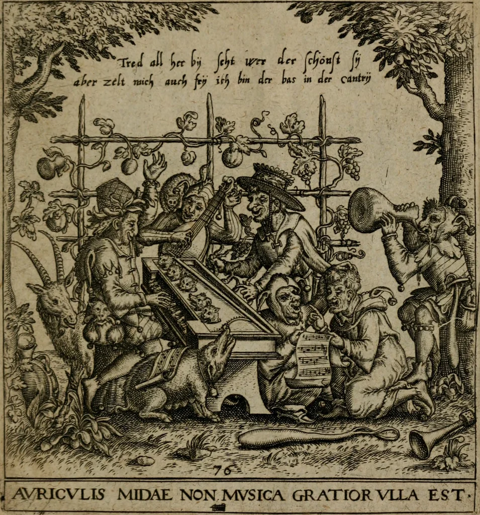 An illustration from Proscenivm vitæ hvmanæ, siue Emblematvm secvlarivm, ivcvndissima, & artificiosissima varietate vitæ hvmanæ & seculi huius deprauati mores, ac studia peruersissima adumbrantium: et Latinis versibvs, explicatorum, decades septem multis figuris adauctæ, & in vsum studiosæ inprimis iuuentutis ita adornatæ vt instar albi amicorvm sodalitatum symbolis, & insigniis conscribendis depingendisq; inseruire commode possint, 1627, leaf 152