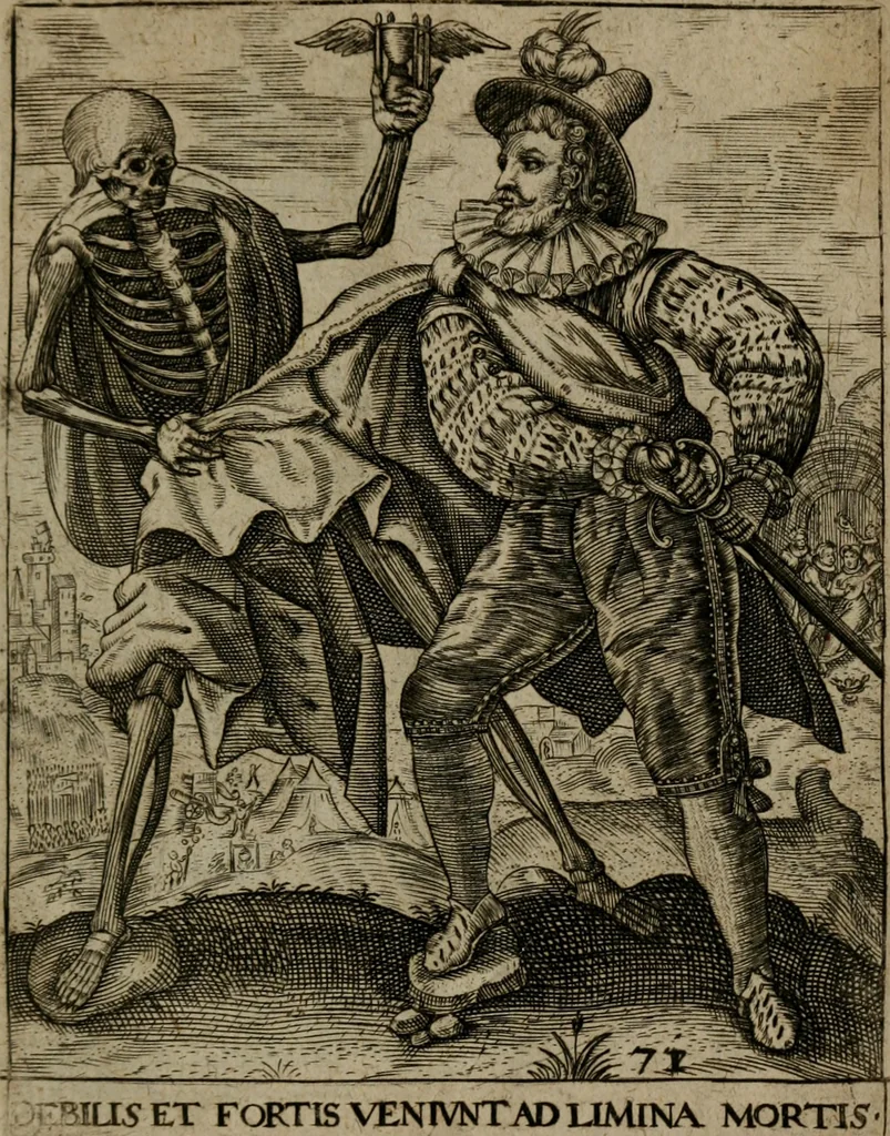 An illustration from Proscenivm vitæ hvmanæ, siue Emblematvm secvlarivm, ivcvndissima, & artificiosissima varietate vitæ hvmanæ & seculi huius deprauati mores, ac studia peruersissima adumbrantium: et Latinis versibvs, explicatorum, decades septem multis figuris adauctæ, & in vsum studiosæ inprimis iuuentutis ita adornatæ vt instar albi amicorvm sodalitatum symbolis, & insigniis conscribendis depingendisq; inseruire commode possint, 1627, leaf 154