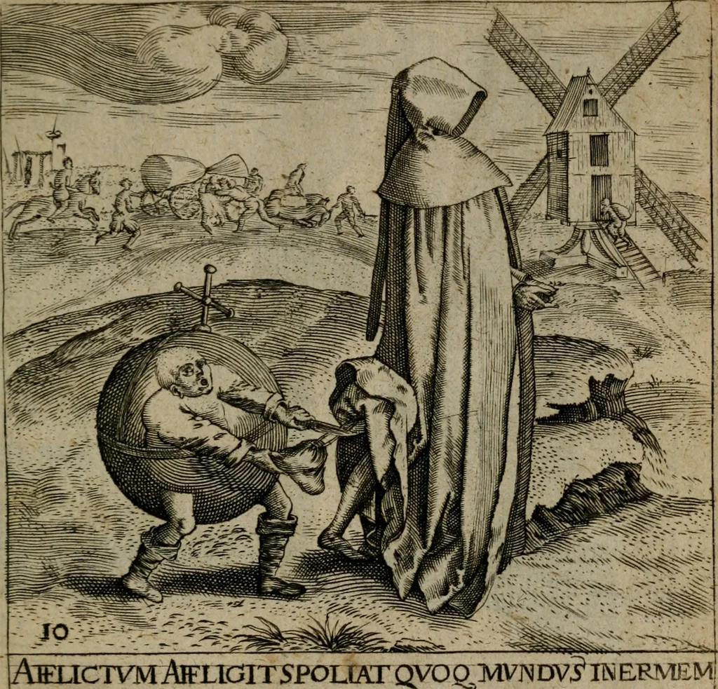 An illustration from Proscenivm vitæ hvmanæ, siue Emblematvm secvlarivm, ivcvndissima, & artificiosissima varietate vitæ hvmanæ & seculi huius deprauati mores, ac studia peruersissima adumbrantium: et Latinis versibvs, explicatorum, decades septem multis figuris adauctæ, & in vsum studiosæ inprimis iuuentutis ita adornatæ vt instar albi amicorvm sodalitatum symbolis, & insigniis conscribendis depingendisq; inseruire commode possint, 1627, leaf 40